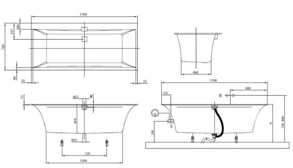 Ванна Villeroy & Boch Squaro Edge 170х75 UBQ170SQE2DV-01 цвет белый альпин