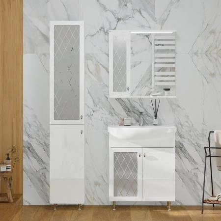 Зеркало-шкаф с LED подсветкой Volna Milena 70 левое белый глянец