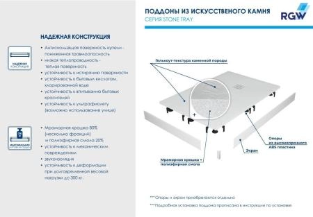 Душевой поддон квадратный RGW ST-W Белый 1000x1000 16152010-01 литьевой мрамор