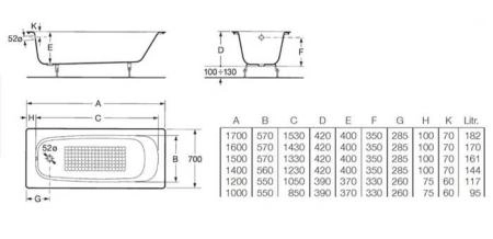 Ванна Roca Continental 211507001 чугунная 100x70 см без п/ск покрытия