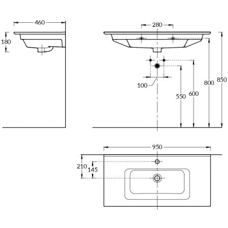 Раковина Kerama Marazzi PIANO ПИАНО PI.wb.95 95 с крепежом