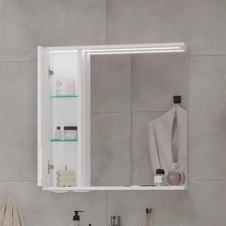 Зеркало-шкаф с LED подсветкой Volna Lake 70 левое (белый)