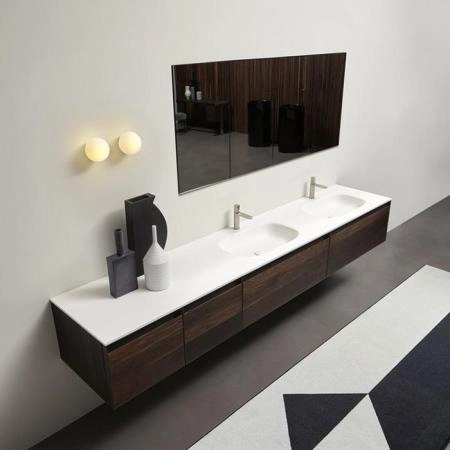 Antonio Lupi Atelier Комплект подвесной мебели с тумбами под раковину, 2 раковинами NUVOLA, зеркальным шкафом MANTRA, пеналом ATELIER, светильником BOLLA1, 90 см, цвет: Rovere thermo