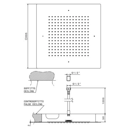 Newform Head Showers Верхний душ 40х40см, квадрат, монтаж в потолок, 1 источник, G1/2" , цвет: хром