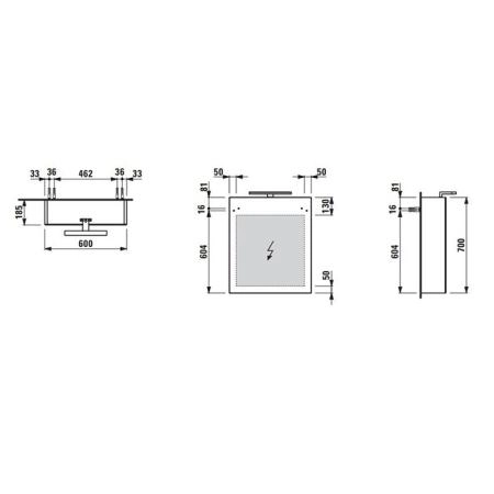 Laufen Base Шкаф зеркальный 60x18.5x70см, 1 дверца, SX, с горизонтальным элементом LED-подсветки, 2 стеклянные полки, 1 розетка, цвет: темный вяз