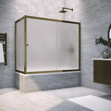 Шторка на ванную Vegas-glass ZV+ZVF TUR NOVO 190*90 05 10, профиль бронза, стекло сатин