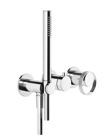 Gessi Anello смеситель встраиваемый однорычажный, дивертор на 2 выхода, шланговое подсоединение с держателем душевой лейки, внешняя часть, цвет хром