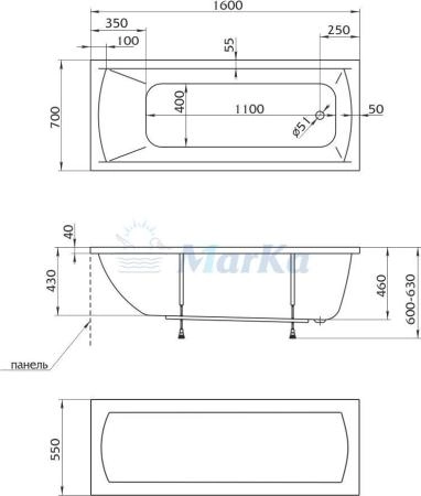 Акриловая ванна 1Marka Modern 160х70 см без гидромассажа