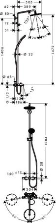 Душевая система Hansgrohe Raindance 27117000 Select S 240 Showerpipe для ванны поворотный держатель 450 мм