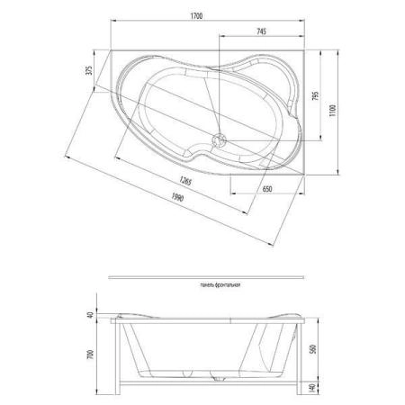 Ванна Aquanet Capri 170x110 без гидромассажа правая