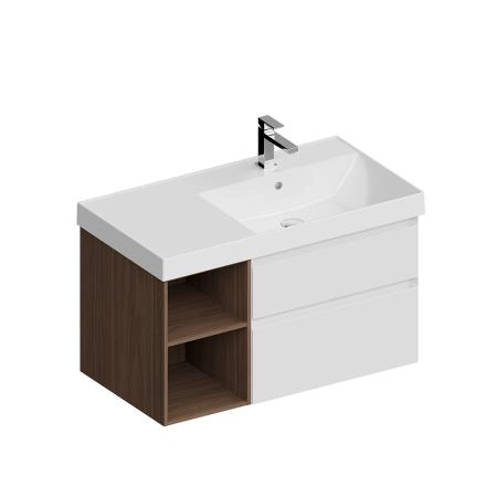 Тумба Kerama Marazzi CUBO КУБО CUB.90.2Rh\WHTM.N правая подвесная с ящиками 90, белая матовая-древесная