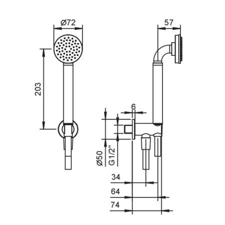 Fantini Icona Classic Ручная лейка со шлангом 150см., и держателем, впуск 1/2'', цвет: Nickel PVD