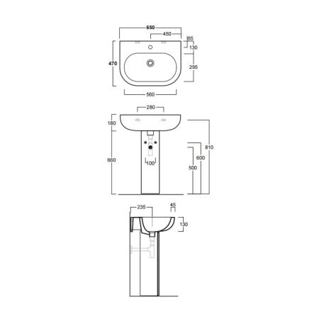 SIMAS E-LINE Раковина 65 см, 1 отв., цвет: белый