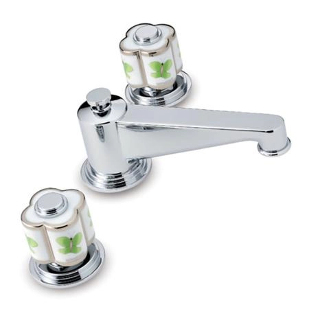 THG CAPUCINE VERT DECOR PLATINE Смеситель для раковины на 3 отверстия, с донным клапаном, декор платина/зеленый, цвет: хром