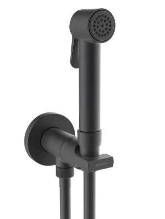 Bossini Mono Paloma Brass Mixer Set гигиенический комплект: смеситель монокомандный, душ с кнопкой подачи воды, шланг 1250 мм, держатель с шланговым подключением, цвет черный матовый