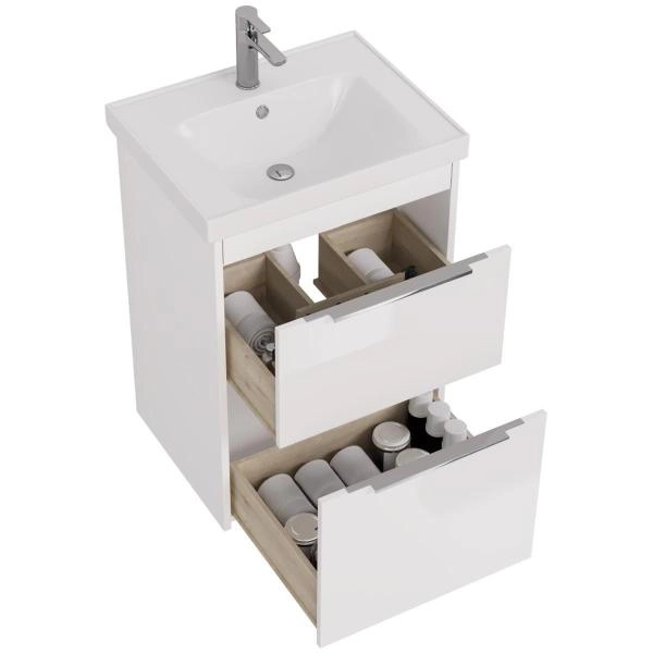 Тумба под раковину Dreja PRIME 60 см, подвесная/напольная, белый глянец 99.9300