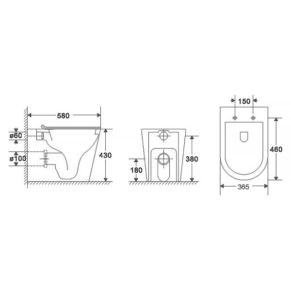Унитаз приставной Azario 580х360х430 безободковый, быстросъемное сиденье микролифт, с системой смыва Tornado (AZ-1003D-UQ1)