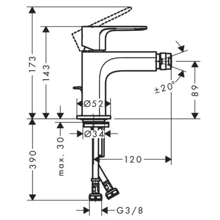 Hansgrohe Rebris E Смеситель для биде, 1 отв., с донным клапаном, цвет: хром