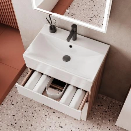 Тумба для ванной Volna Conty 60.2D.1Y Белый/дуб сонома напольная (9696) раковина отдельно