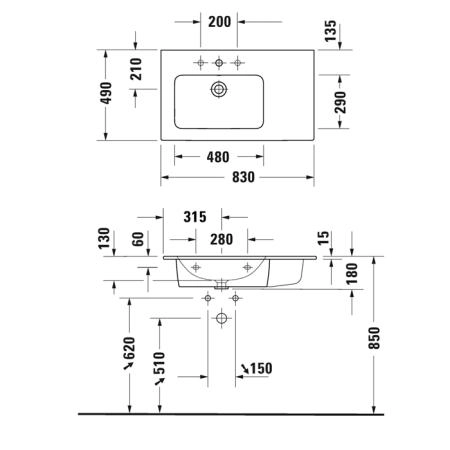 Duravit ME by Starck Раковина 83x49 см, 1 отв., цвет: белый