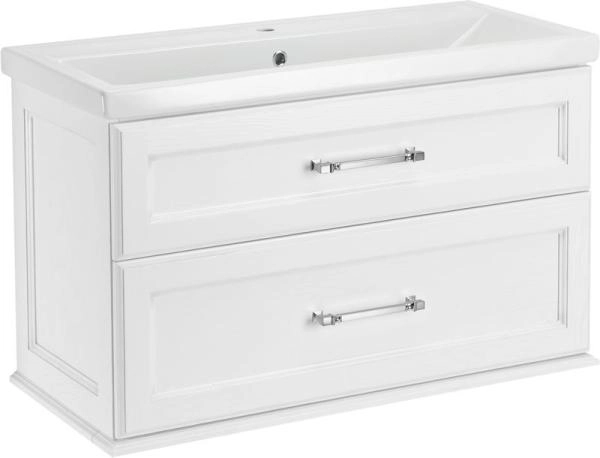 Тумба под раковину ASB-Woodline Венеция 100 Белый (патина серебро)