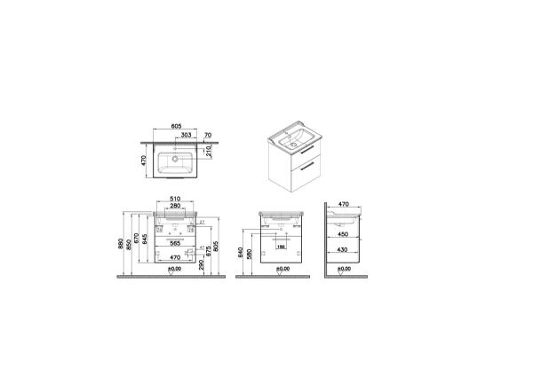 Тумба с раковиной  VitrA Root Flat  68279 60 см матовая серый камень МДФ