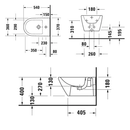 Duravit D-Neo Биде подвесное 37x54см., с переливом, 1 отв., цвет: белый