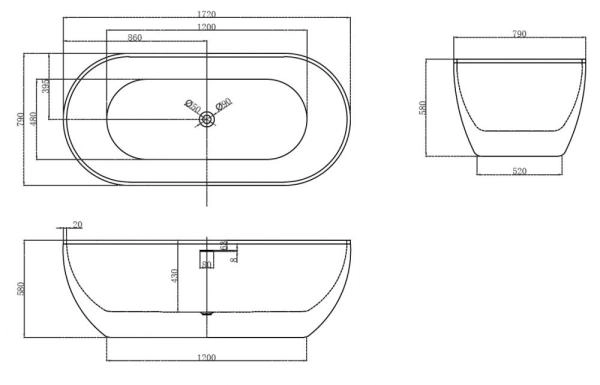 Акриловая ванна ABBER AB9241MB отдельностоящая цвет черный матовый