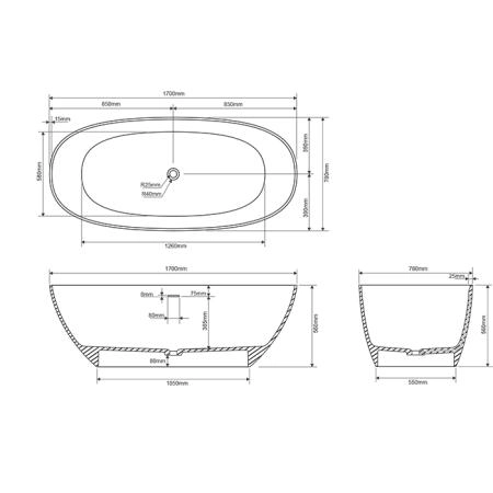 Dea Design Edge Ванна 170х78хh56см., отдельностоящая, цвет: белый