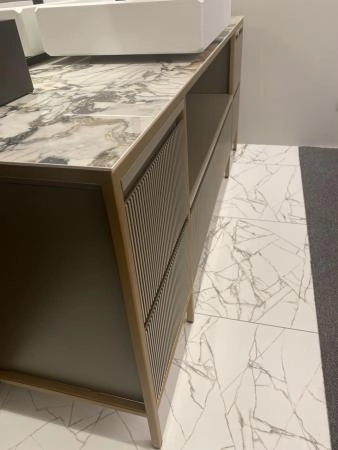 MOMA Aria Комплект мебели 180x50см, накладная раковина, столешница керамогранит, зеркало LED, отделка: золото матовое/Fango opaco