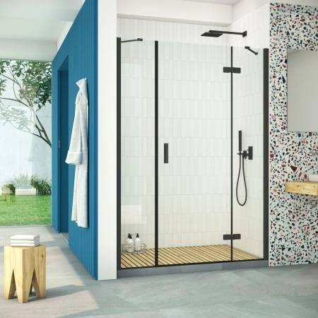 Душевая дверь Vegas-glass AFP-F Retta 140 02М 01 R, профиль черный матовый, стекло прозрачное