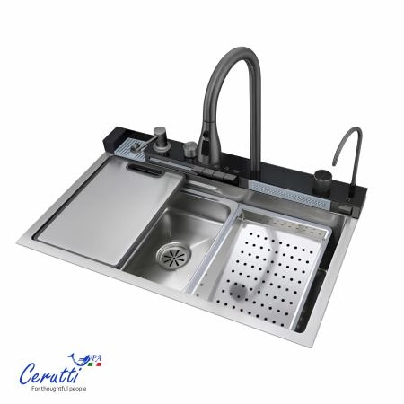 Многофункциональная кухонная мойка CeruttiSPA ГЛОРИЯ (GLORIA) Nano Embos (матовый хром) из нержавеющей стали (750х460х230)