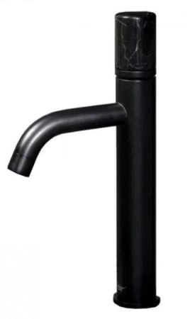 Смеситель для раковины высокий Boheme Stick черный, ручка мрамор белая/черная 122-B-MR