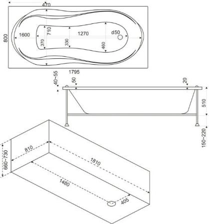 Ванна Bas Ямайка 180x80 без гидромассажа