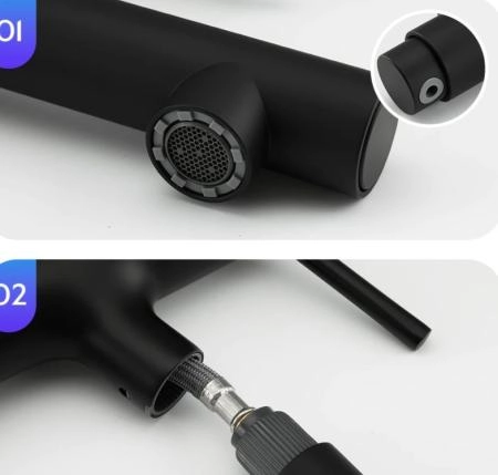 Смеситель для раковины Gappo G1052-76 с выдвижным изливом чёрный