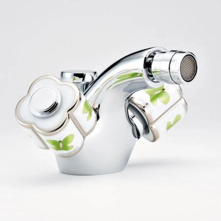 THG CAPUCINE VERT DECOR PLATINE Смеситель для биде на 1 отверстие, с донным клапаном, декор платина/зеленый, цвет: хром