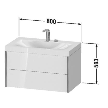 Duravit XViu Тумба подвесная 503x800x480мм, 2 ящика, с раковиной без перелива, с 2 отв под смес, цвет: dark brushed oak/чёрный матовый