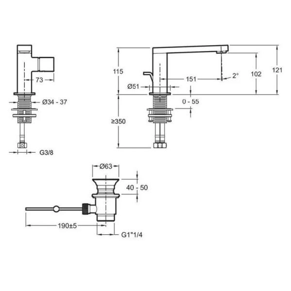 Смеситель Jacob Delafon COMPOSED E73050-TT для раковины титан с донным клапаном