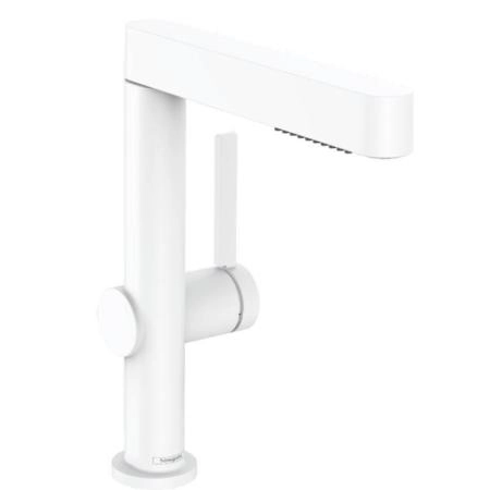 Смеситель Hansgrohe 76063700 Finoris для раковины 229 мм, PushOpen, выдвижной Г излив, 2 режима матовый белый