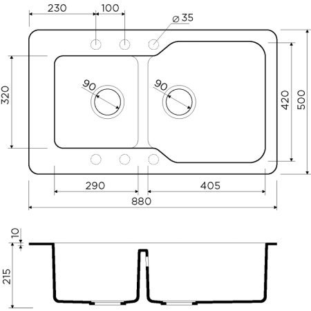 Кухонная мойка Omoikiri Maru 86-2-BE 4993285, 860х500, ваниль