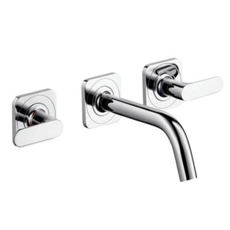 Axor Citterio M, Смеситель для раковины, на 3 отверстия, с рычаговыми рукоятками, розетками и изливом 166 мм, настенный монтаж, СМ, внешняя часть, цвет: хром