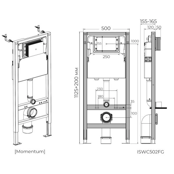 Инсталляция для подвесного унитаза KNOTLOR SPECTRUM ISWC502FG, бирюзовый (серия 2)