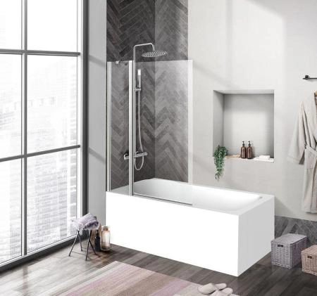 Шторка на ванну BelBagno UNO 90 прозрачное стекло 5 мм профиль хром UNO-V-11-90/150-C-Cr