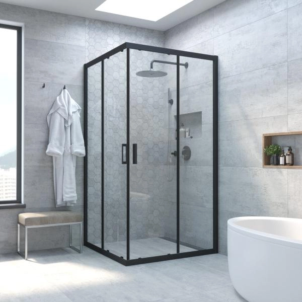 Душевой уголок Vegas-glass ZA NOVO h2000 100 02М 01, профиль черный матовый, стекло прозрачное