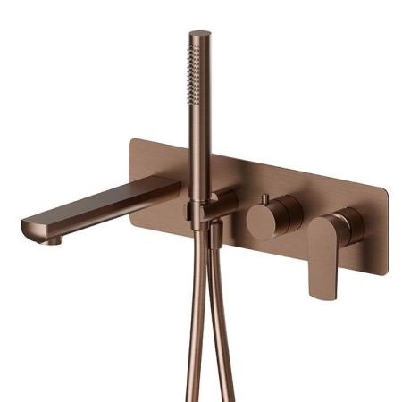 Newform Haka Смеситель для ванны, встраиваемый, с душевым гарнитуром, цвет: PVD brushed copper bronze