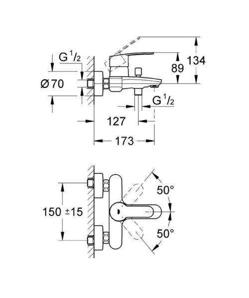 Смеситель Grohe Eurostyle Cosmopolitan 33591002 для ванны однорычажный