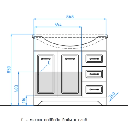 Тумба под раковину Style Line Elfante Олеандр-2 90 (3 ящ.) напольная с ящиками, белая