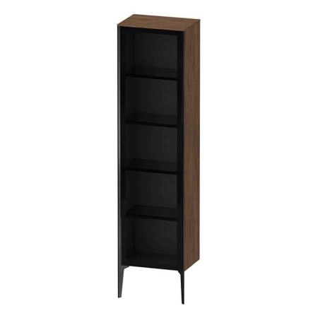 Duravit XViu Шкаф подвесной со стеклянной дверью 50x36x177см, 4 стеклянные полки (петли слева), цвет: walnut dark/черный матовый