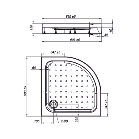 Поддон для душа Vincea акриловый VST-3AQ-9090, 900*900*150