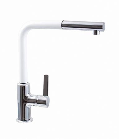 Смеситель Kludi L-Ine 408519375 для кухни, с выдвижным изливом, цвет хром-белый матовый